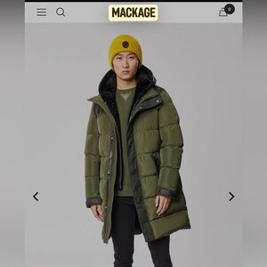 Mackage Men's Olive Green Long Quilted Puffer Coat